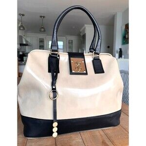 AS Asia Bellucci Beige Black Patent Leather Turnbuckle Doctor Tote Shoulder bag